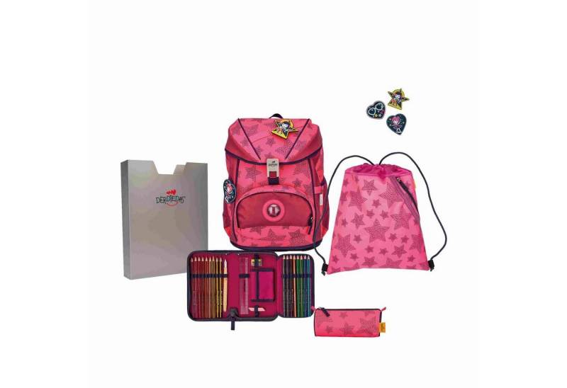 DerDieDas® Schulrucksack DerDieDas ErgoFlex Light Superflash Neon Star Schulranzenset 5-teilig von DerDieDas®
