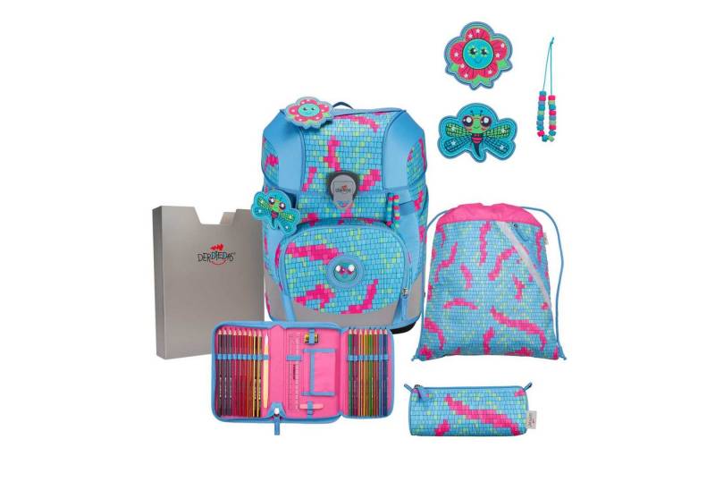 DerDieDas® Schulrucksack DerDieDas ErgoFlex Tiny Schulranzenset 5 teilig Happy Pixel von DerDieDas®