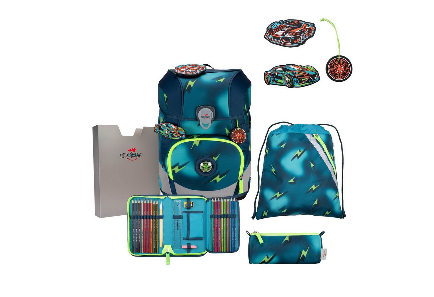 DerDieDas® Schulrucksack DerDieDas ErgoFlex Tiny Schulranzenset 5 teilig Magic Light von DerDieDas®