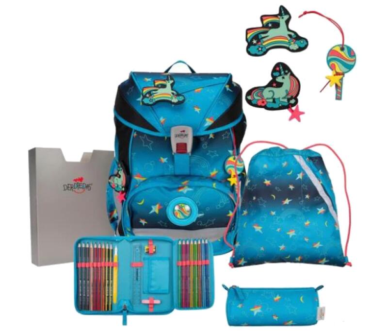 DerDieDas - DerDieDas Ergo Flex Exclusiv LED Schulranzenset 7tlg.800g 22l Rainbow Star Blau von DerDieDas