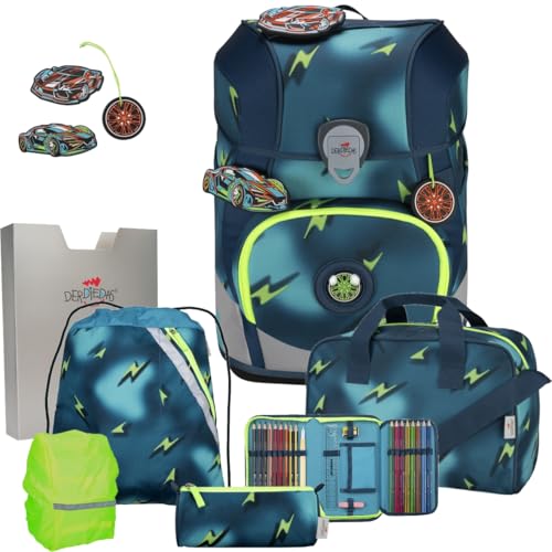 DerDieDas Schulranzen 1.Klasse Mädchen und Jungen ErgoFlex Tiny (7tlg. Set mit Sporttasche, Regenhülle gratis, Magic Light) von DerDieDas