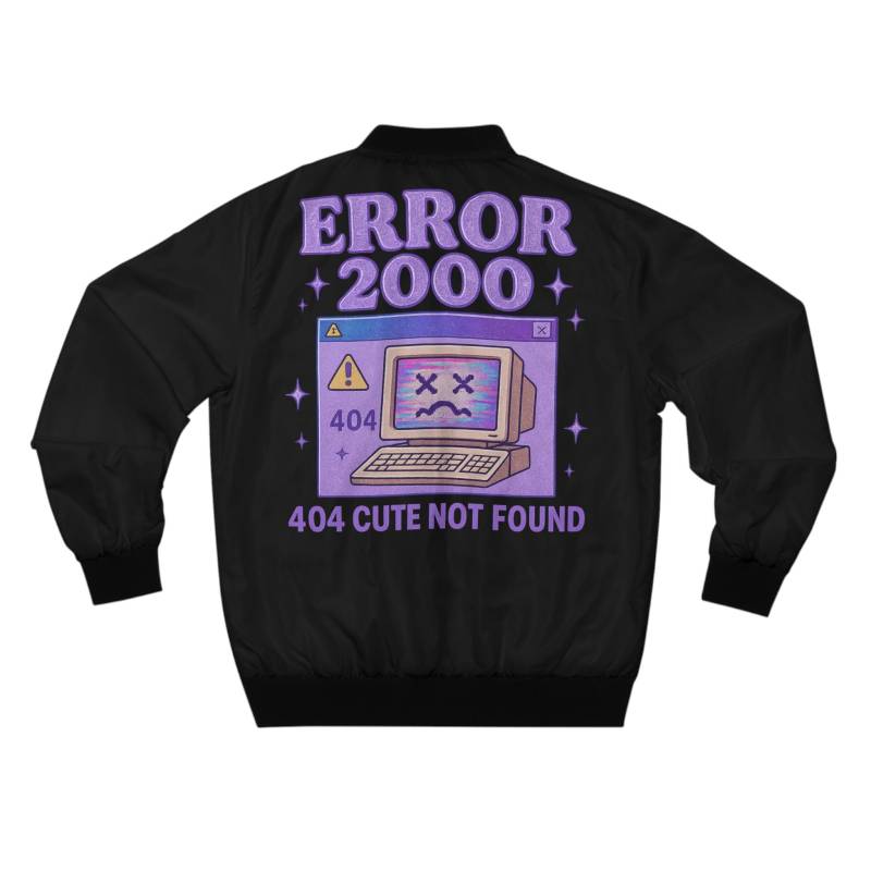 Y2K Error 2000 Bomber Jacket 404 Cute Not Found - Retro Computer Glitch Aesthetic Vaporwave Techwear von TruePrintix