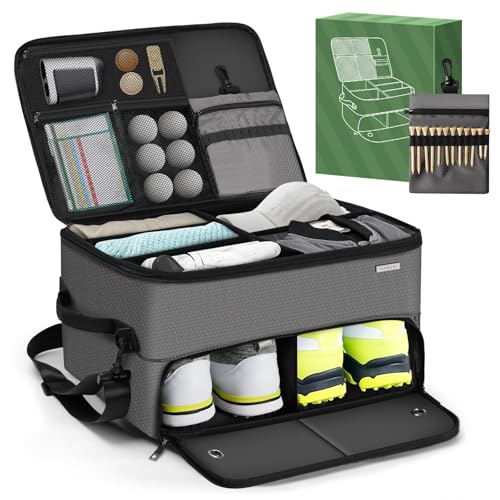 Golf-Geschenke für Männer und Frauen, Golf-Auto-Kofferraum-Spind-Organizer mit Schuhfächern und Golftee-Tasche, 2-lagiger Golfkoffer-Organizer, Golfer-Aufbewahrungstasche für Bälle, T-Shirts, Kleidung Golf-Geschenke für Männer und Frauen, Golf-Auto-Kofferraum-Spind-Organizer mit Schuhfächern und Golftee-Tasche, 2-lagiger Golfkoffer-Organizer, Golfer-Aufbewahrungstasche für Bälle, T-Shirts, Kleidung von DerHutzucker