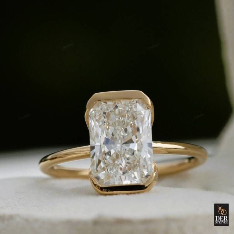 2.0Ct Emerald Cut Engagement Ring| Lab Grown Diamond Promise Ring For Her| Gold Ring |Bezel Setting |Single Stone von DerSteiner