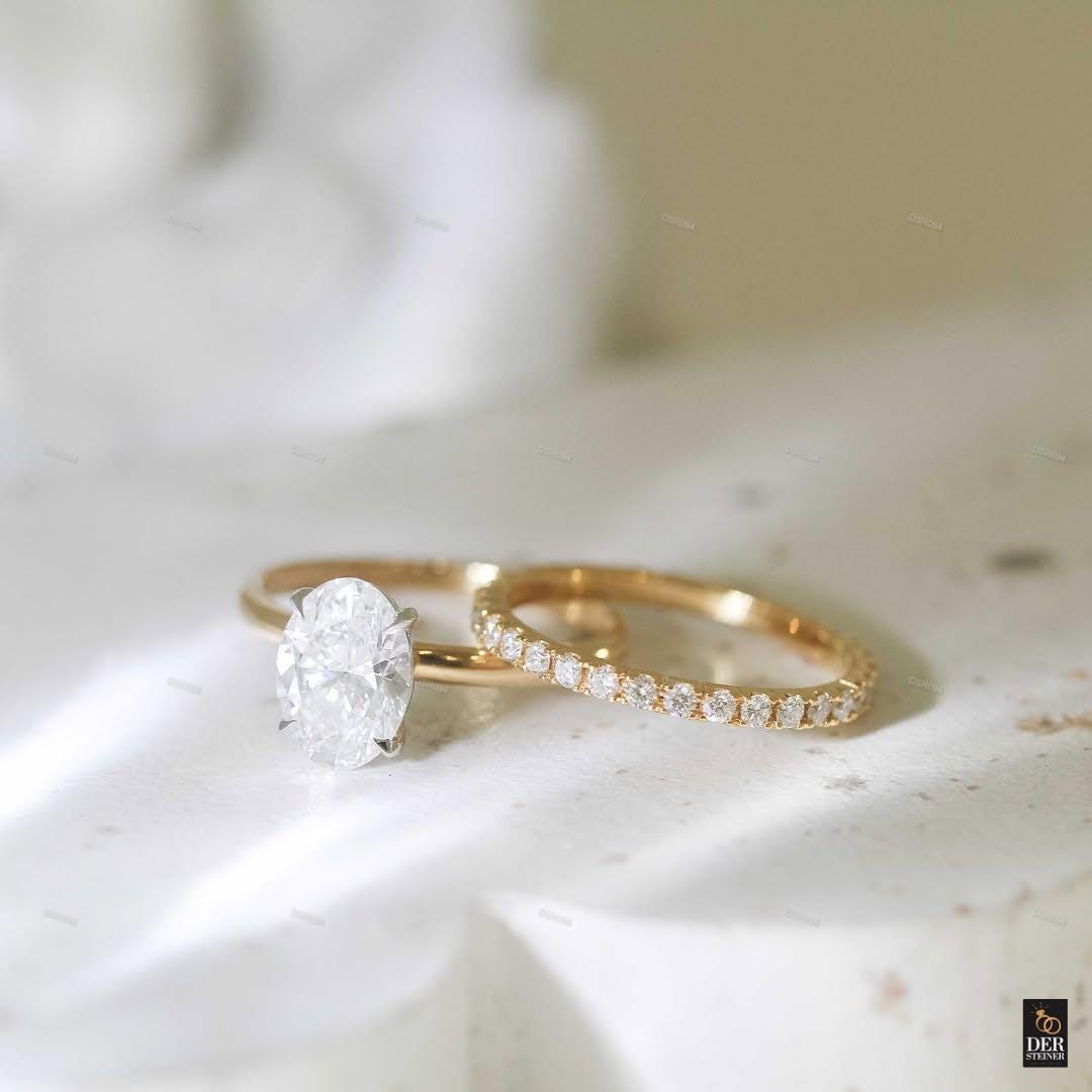 Wedding Ringset Labgrown Diamond Ring|10, 14, 18K Gold Ring| Ovalcut Ring|Engagement Gift For Women| Bridalring Set von DerSteiner