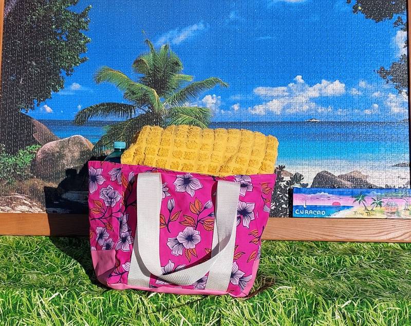 Shopper " Flower"/strandtasche Mit | KunstLederboden Und Innenfutter Unikat von DerWink