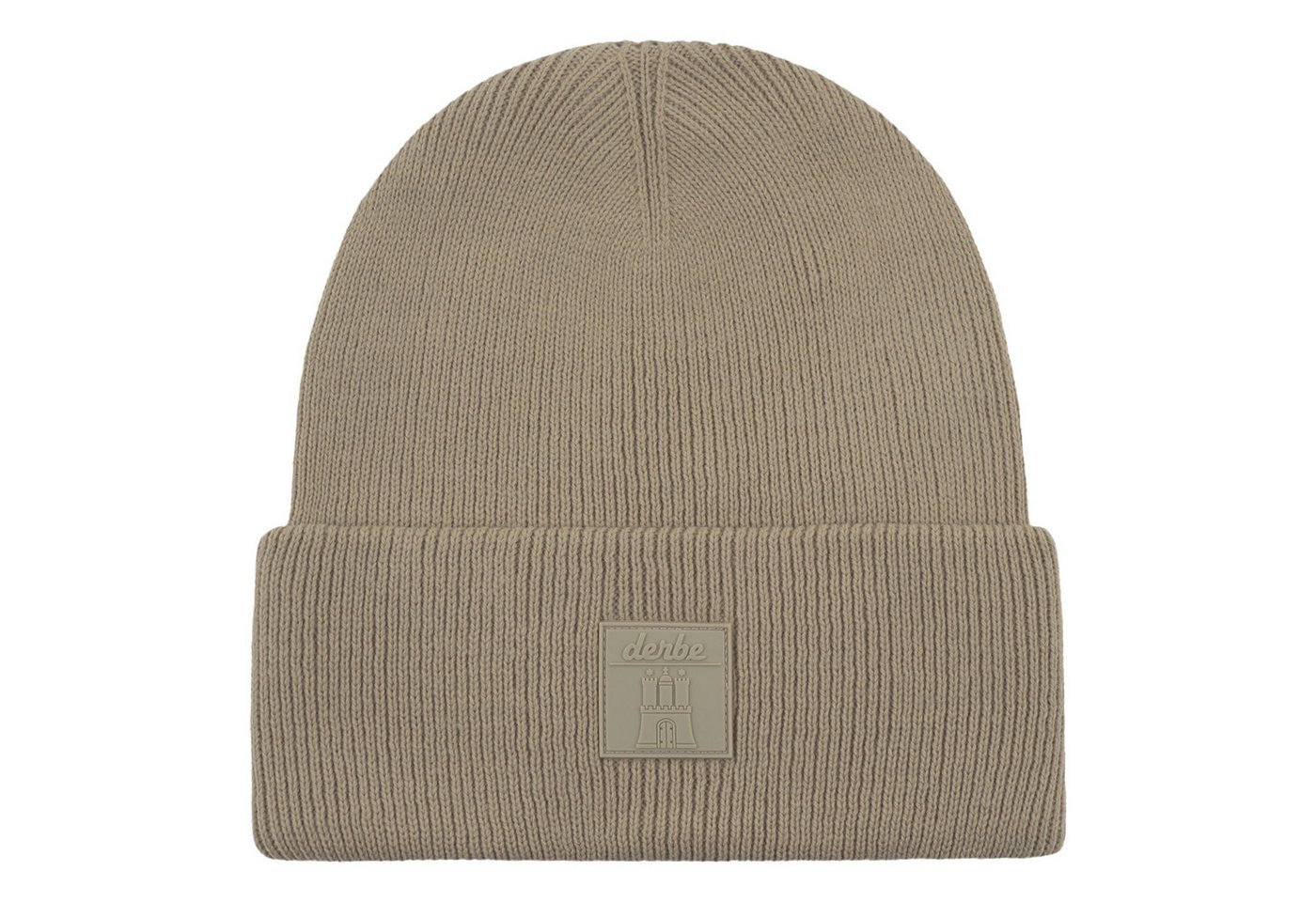 Derbe Strickmütze Mütze Bonny mit Logo-Patch auf Vorderseite von Derbe