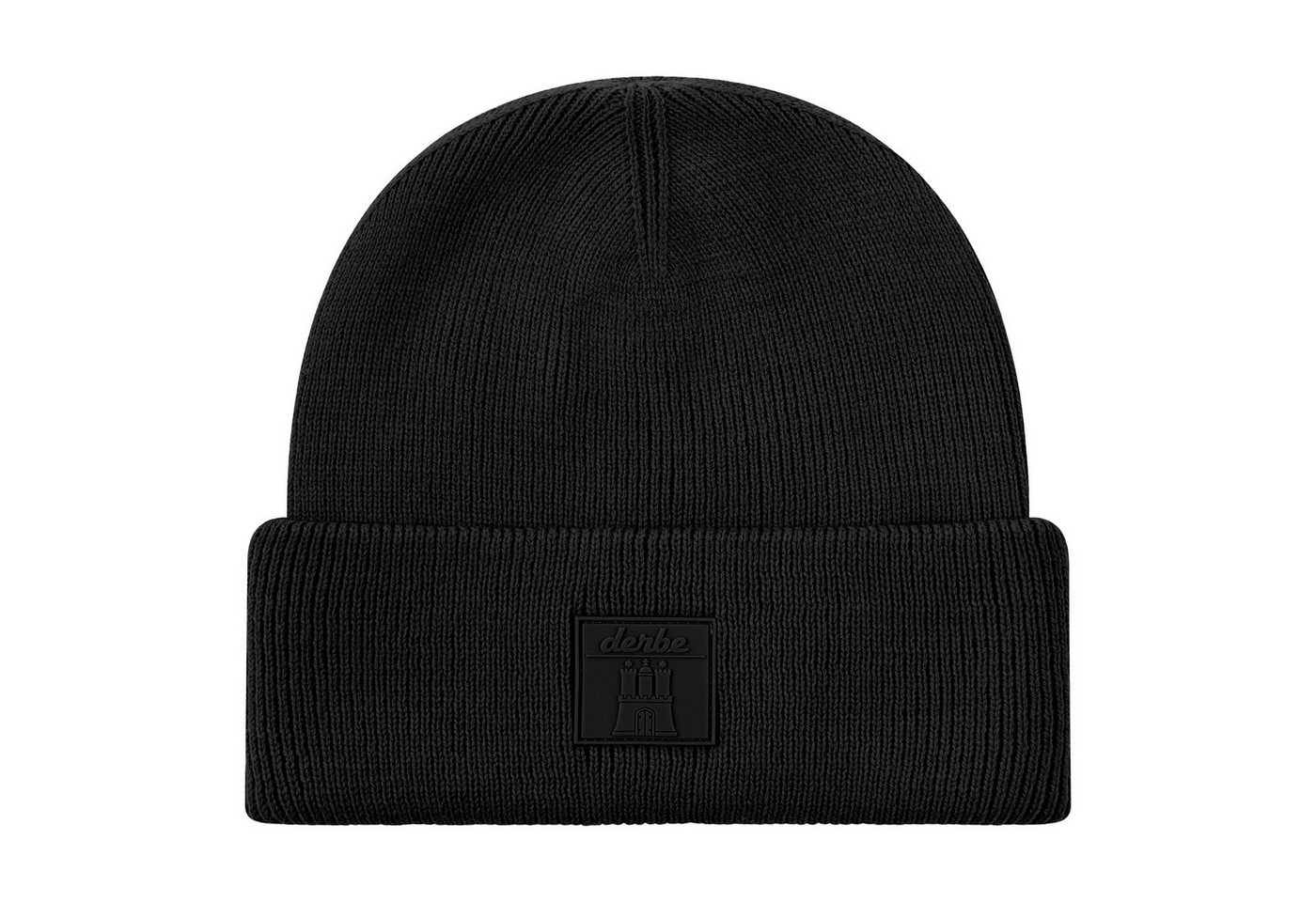 Derbe Strickmütze Mütze Bonny mit Logo-Patch auf Vorderseite von Derbe