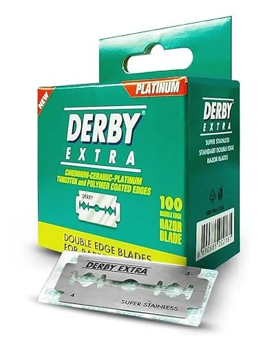 Derby Extra Zweischneidige Sicherheits-Rasierklingen, Pack mit 100 Klingen von Derby