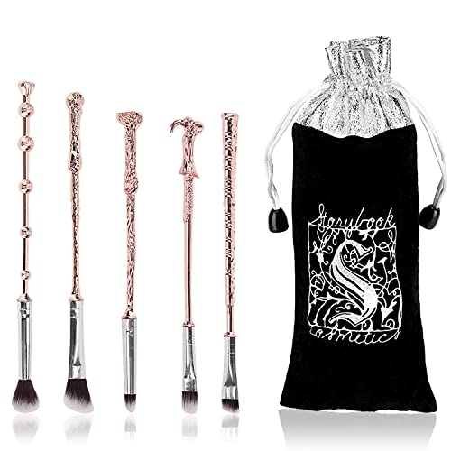 Metallgriff Make-up-Pinsel-Set, 5 Stück Mit Metall Beutel, Pinselset Makeup Zauberstab, Geschenk für Mädchen Und Frauen von Dereine