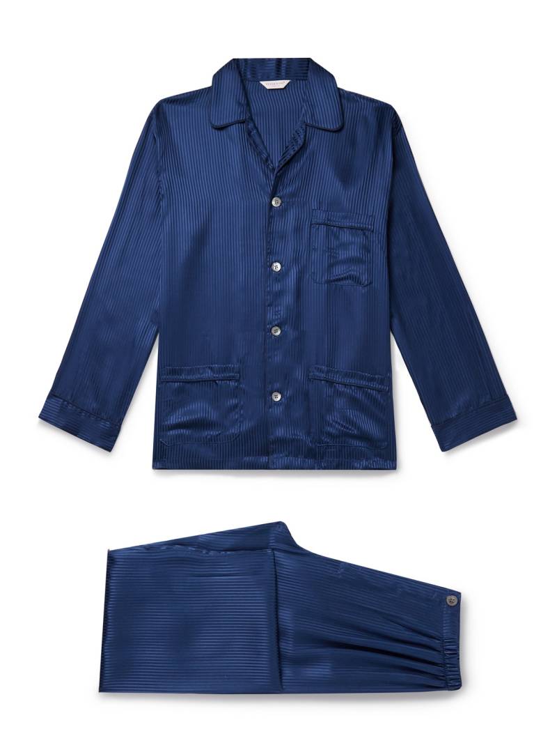 Derek Rose - Woburn 8 Striped Silk-Satin Pyjama Set - Men - Blue - M von Derek Rose