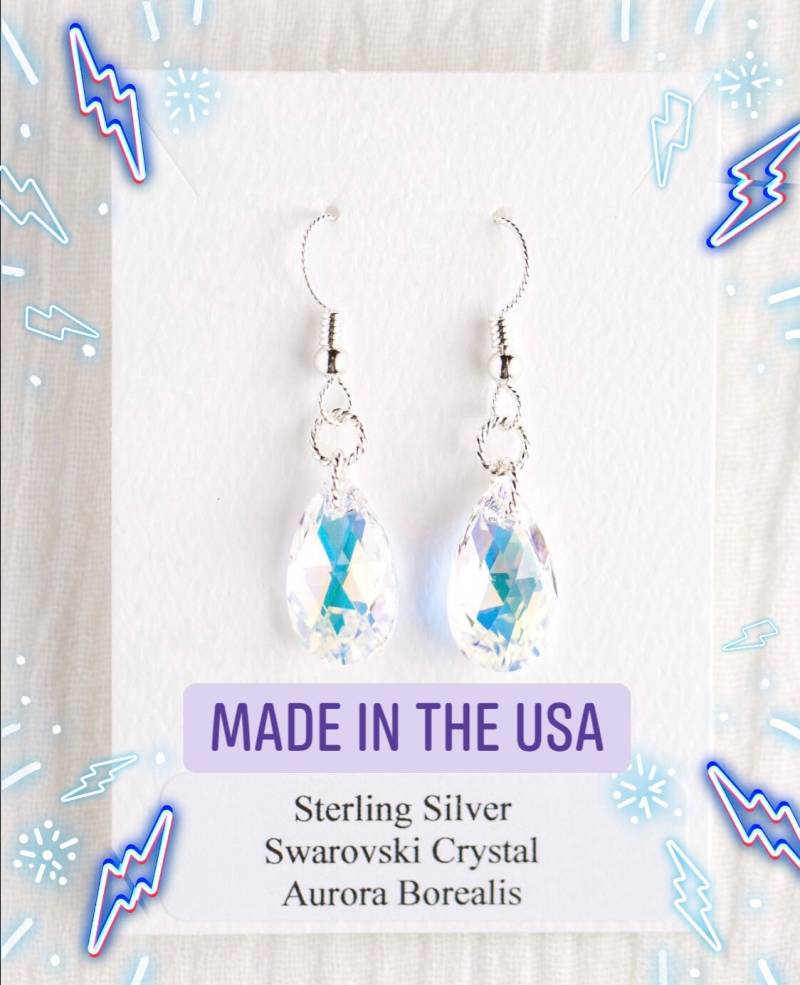 Aurora Borealis Birne Sterling Silber Kristall Ohrringe Aurora Borealis Birne Sterling Silber Kristall Ohrringe von DerekAshleyDesigns