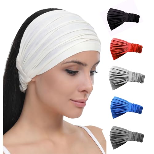 2 Stück extra breites dehnbares Bambus-Stirnband, Unisex-Schweißband, Make-up-Haarband, Ohrwärmer, Spa-Haar-Accessoires, geeignet für Alopezie, Haarausfall, Perückenkantenabdeckung, Helmeinsatz (2 von Deresina Headwear