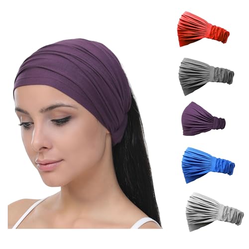 2 Stück extra breites dehnbares Bambus-Stirnband, Unisex-Schweißband, Make-up-Haarband, Ohrwärmer, Spa-Haarzubehör, geeignet für Alopezie, Haarausfall, Perückenkantenabdeckung, Helmeinsatz (1 von Deresina Headwear