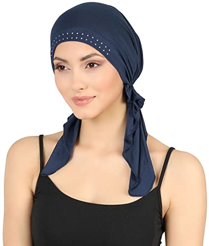 Deresina Headwear Vorgebundenes Bandana (Juwelenbesetzte Denim) von Deresina Headwear