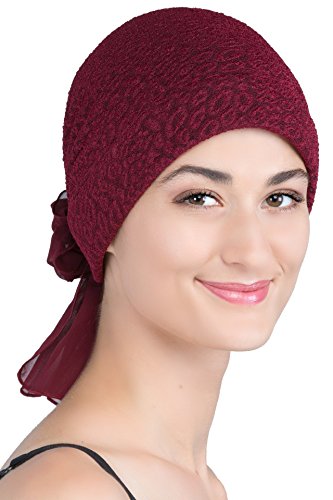 Deresina Brokat Kopftuch Mit Georgette fur Haarverlust (Burgund) von Deresina Headwear