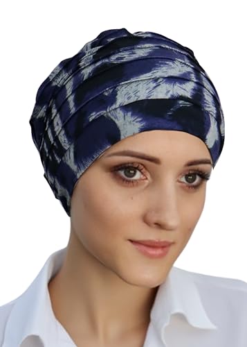 Deresina Harmony Volumen-Kopfbedeckung, Bambus-Chemomütze für Frauen (Navy Abstract) von Deresina Headwear