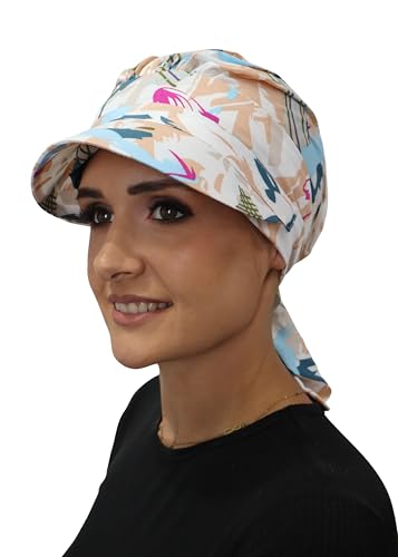Deresina Headwear Schal Visier Hut Chemo Kopfbedeckung für Sommer Sonnenschutz Baumwolle Schals Kopfbedeckung für Haarausfall Volle Kopfbedeckung Weich Leicht Rutschfest Faltbar, Cremefarbene Palette von Deresina Headwear