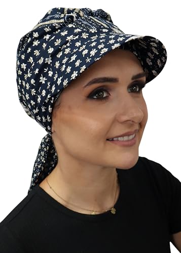 Deresina Headwear Schal Visier Hut Chemo Kopfbedeckung für Sommer Sonnenschutz Baumwolle Schals Kopfbedeckung für Haarausfall Volle Kopfbedeckung Weich Leicht Rutschfest Faltbar, Schwarze Mini-Blumen von Deresina Headwear
