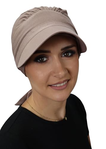 Deresina Headwear Schal Visier Hut Chemo Kopfbedeckung für Sommer Sonnenschutz Baumwolle Schals Kopfbedeckung für Haarausfall Volle Kopfbedeckung Weich Leicht Rutschfest Faltbar, mink, Einheitsgröße von Deresina Headwear