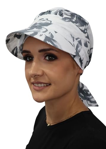 Deresina Headwear Schal Visor Hut, Chemo-Kopfbedeckung für den Sommer, volle Kopfbedeckung, rutschfest, Cremegrau, Einheitsgröße von Deresina Headwear