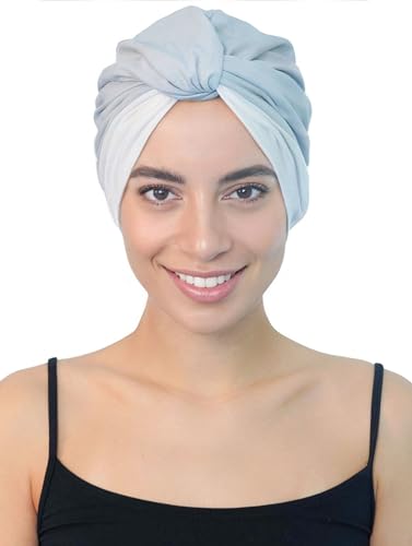 Deresina Headwear Chemo-Kopfbedeckung mit Twist-Front, für Damen, Mützen für Krebspatienten, Bambus Hut bei Haarausfall, Chemotherapie Turban (Cloud Blue - Off White) von Deresina Headwear