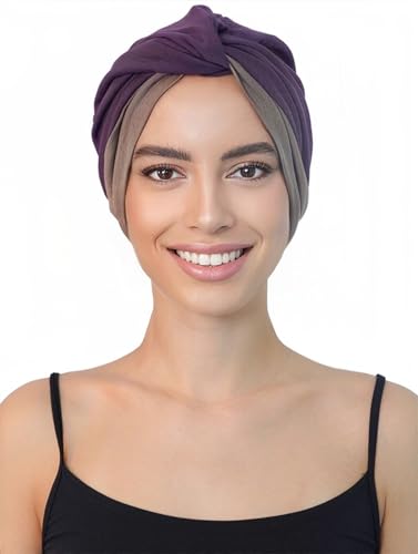 Deresina Headwear Chemo-Kopfbedeckung mit Twist-Front, für Damen, Mützen für Krebspatienten, Bambus Hut bei Haarausfall, Chemotherapie Turban (Mink - Mulberry) von Deresina Headwear