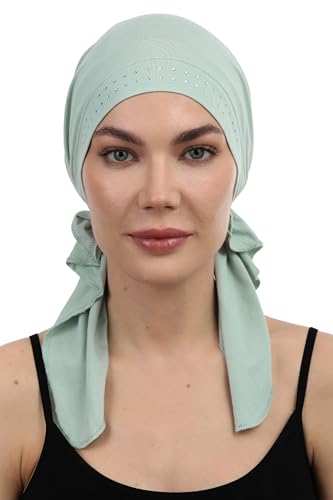 Deresina Headwear Vorgebundenes Bandana bei Haarausfall, Bambus Chemo Kopftuch für Damen, Elegant Kopftücher Turban, Kopfbedeckung Chemotherapie, Tichel Schädelkappe (Juwelenbesetzte Mint) von Deresina Headwear