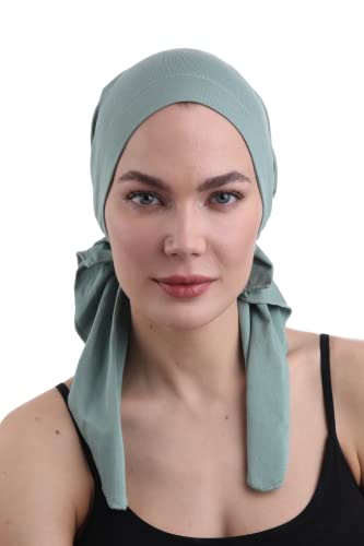 Deresina Headwear Vorgebundenes Bandana bei Haarausfall, Bambus Chemo Kopftuch für Damen, Elegant Kopftücher Turban, Kopfbedeckung Chemotherapie, Tichel Schädelkappe (Mint) von Deresina Headwear