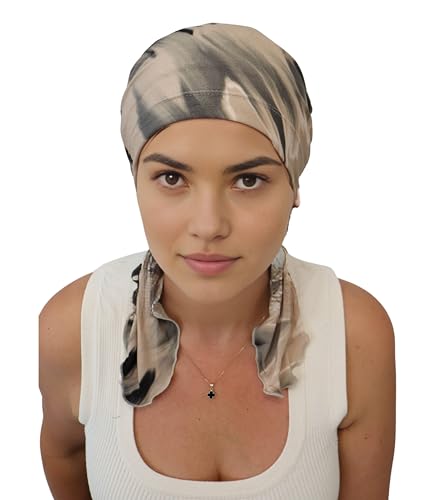 Deresina Headwear Vorgebundenes Bandana bei Haarausfall, Bambus Chemo Kopftuch für Damen, Elegant Kopftücher Turban, Kopfbedeckung Chemotherapie, Tichel Schädelkappe (Patterned Mink Abstract) von Deresina Headwear
