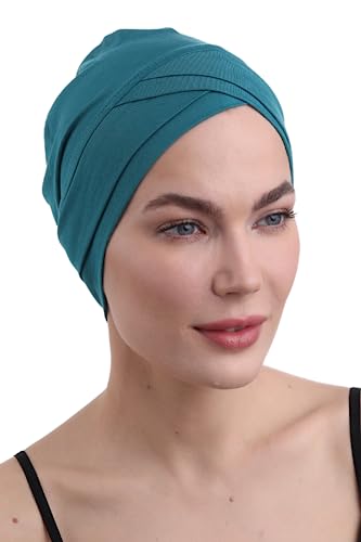 Deresina Headwear W Front Chemo Kopfbedeckung für Damen, Bambus Turban Mützen für Krebspatienten, Kappe fur Chemotherapie (Teal) von Deresina Headwear