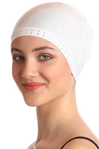 Deresina Headwear Verzierte Schadelkappe bei Haarausfall, Bambus Chemo Kopfbedeckung für Damen, Schlafmütze, Mützen für krebspatienten, Bonnet Haube für unter Hut, Turban oder Kopftücher (Cream) von Deresina Headwear