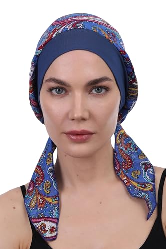 Deresina Kopfbedeckung Einfach Binden Baumwoll Kopftücher (Azure Blue Paisley) von Deresina Headwear