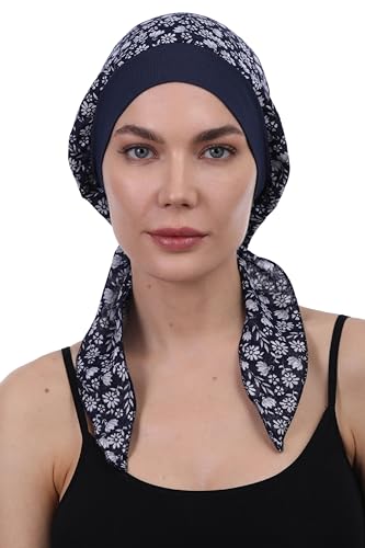 Deresina Kopfbedeckung Einfach Binden Baumwoll Kopftücher (Navy Mini Flowers) von Deresina Headwear