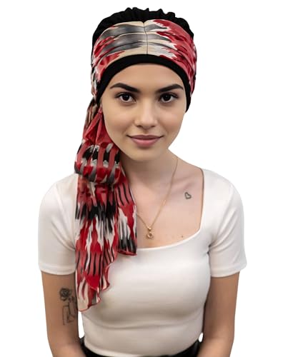 Deresina Kopfbedeckung Sunrise Kappe mit angenähtem Schal (Schwarz pattern) von Deresina Headwear