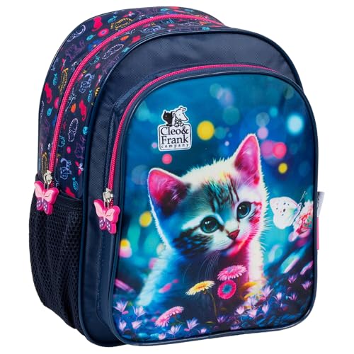 Cleo & Frank süße Katze Kinder Rucksack 28 cm Kindergarten Tasche blau Mädchen von Derform