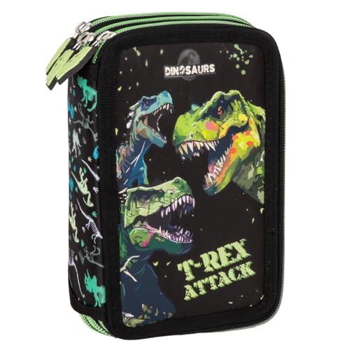Derform Dino T Rex 3 Fach Federtasche gefüllt Federmäppchen Federmappe Dinosaurier von Derform