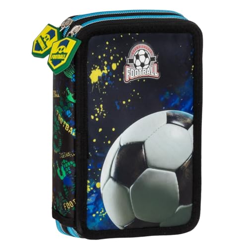 Derform Fussball 2-Fach Federmappe Federtasche mit 26 Teilen gefüllt Federmäppchen Stifteetui Football von Derform