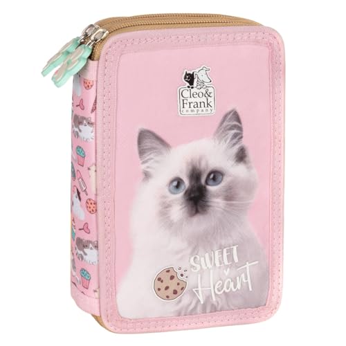 Derform Katze Federtasche gefüllt 2 Fach Federmäppchen Stifte Etui Federmappe Kätzchen von Derform