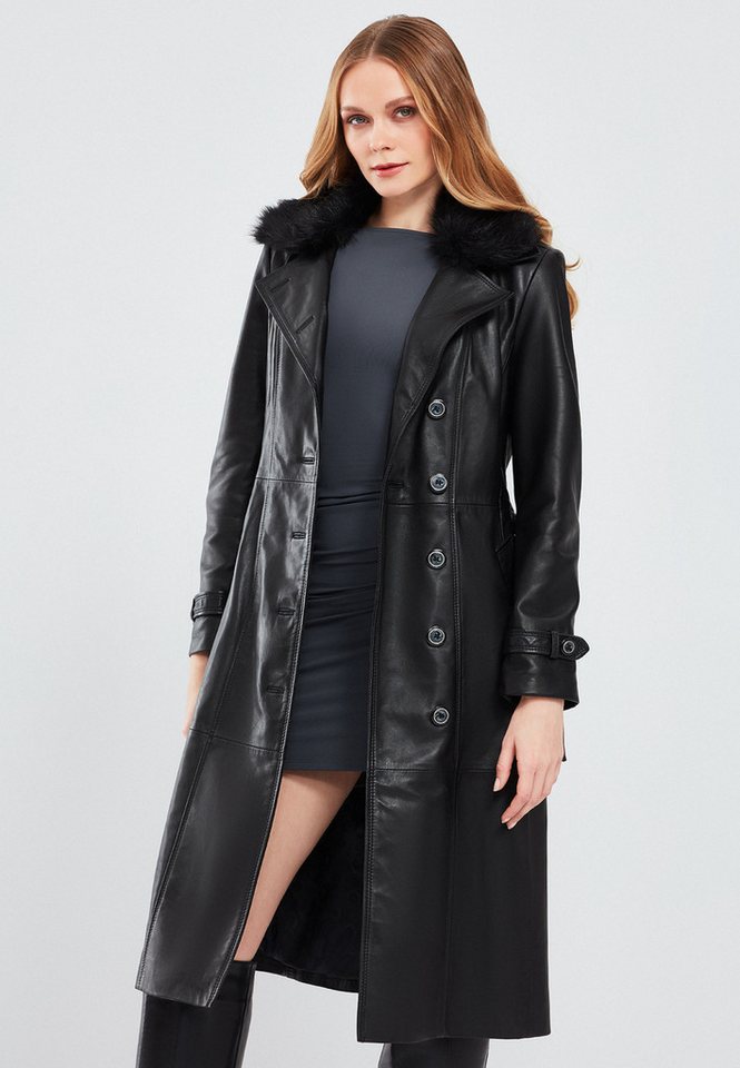 Derimod Lederjacke Brenda Ledertrenchcoat mit Kunstfell von Derimod