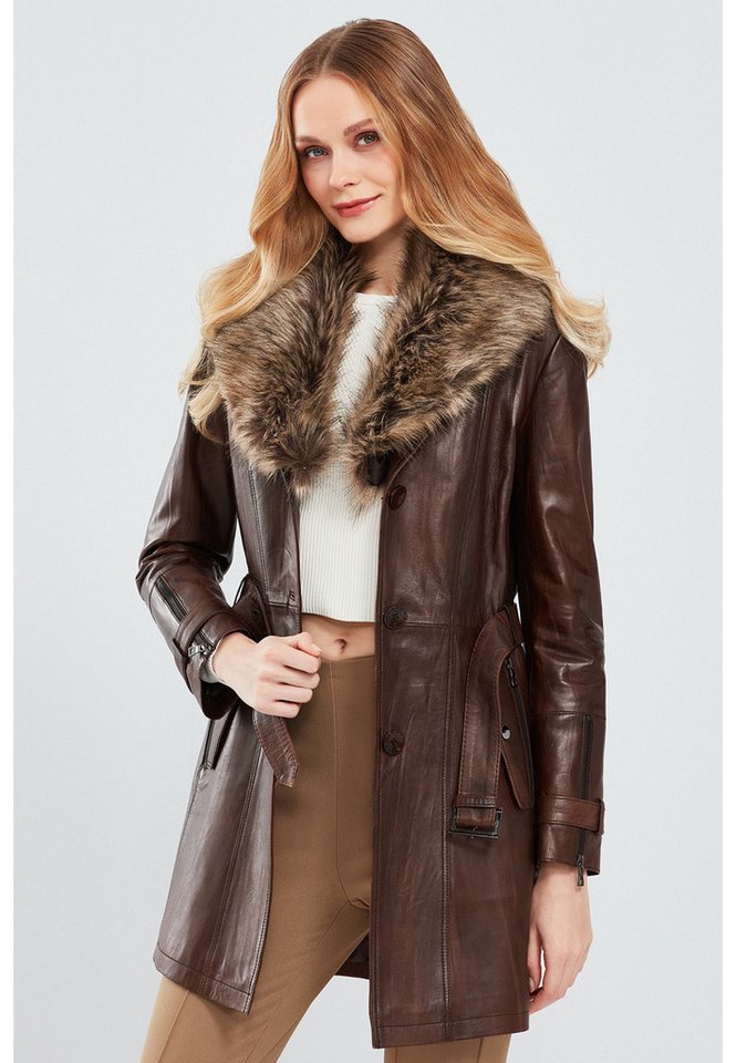 Derimod Lederjacke Rhoda Ledertrenchcoat mit Kunstfell von Derimod