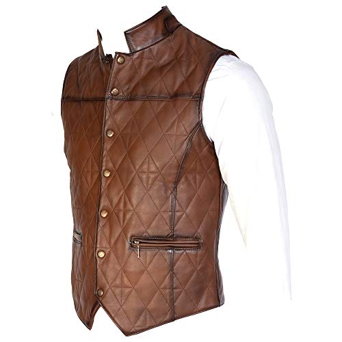 Derisitesi Herren-Weste, 100 % Lammleder, braune Lederweste, schwarze Lederweste, weiche Schaffell-Weste, schmale Passform, braun, XXL von Derisitesi