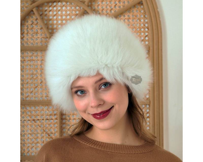 Weiße Lammfell Schaffell Ledermütze - Handgefertigte Damen Winter Pelzmütze Im Eleganten Stil von Derisitesi