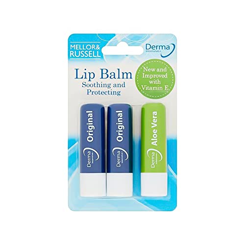 Derma Intensive Pack of 3 Lip Balms (2 Original Lip Balm + 1 Aloe Vera Lip Balm) von Derma