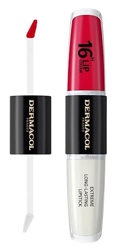 NEU Dermacol - 16-Hour Lip Colour, High Pigmentation Lip Gloss, Two-Phase Lip Gloss, Kiss-Proof Lip Make-up with Matte Finish and Shine, no. 4, Revenge Red von Dermacol