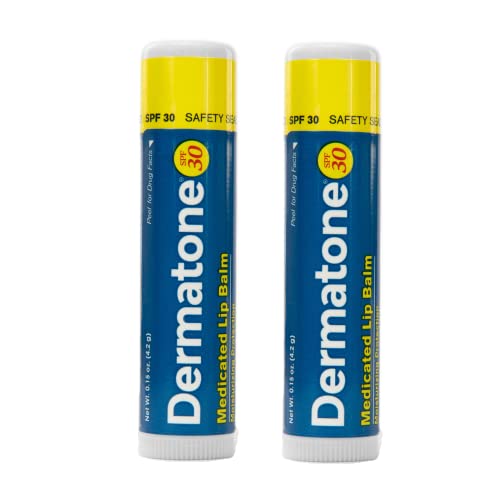 DERMATONE Dermatone Original Lip Balm Stoffer, Medikament und Feuchtigkeitsspendend, Kakaobutter, Aloe, Vitamin E, beruhigt und heilt rissige Lippen, Spf30, Packung mit 2 Stück von Dermatone