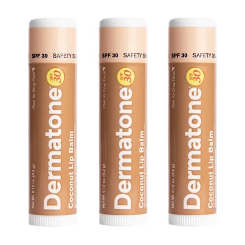 Dermatone Coconut Lip Balm SPF 30 | Lip Balm with Sunscreen | Moisturizing with Aloe and Vitamin E | Medicated to Soothe & Replenish Chapped and Cracked Lips (Coconut Lip Balm, 0.15oz Pack of 3) von Dermatone
