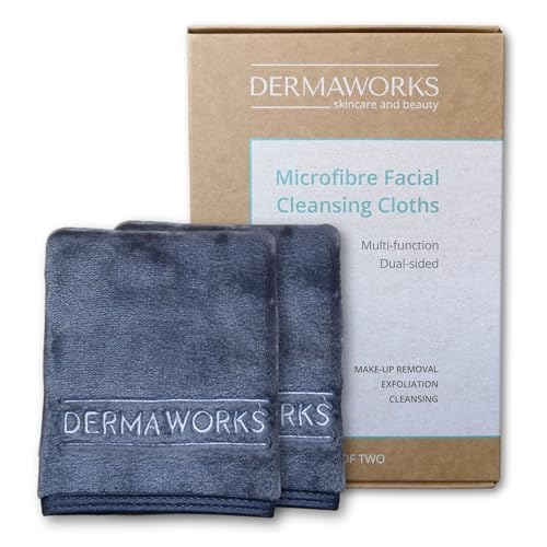 DERMAWORKS 2 Stück Mikrofaser Gesichtshandtücher – Weiche Abschminktücher 28x28cm für Gesicht und Augen – Sanfter Makeup Entferner – Wiederverwendbare Waschlappen für Gründliche Reinigung von Dermaworks
