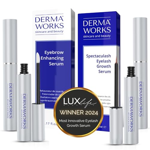 WIMPERNSERUM TESTSIEGER 3ml + AUGENBRAUEN SERUM 5ml – Lash Serum & Brow Booster Set – Wimpern"serum Ohne Hormone für Wachstum – Lange Wimpern & Volle Brauen – Für Frauen & Männer – DERMAWORKS von Dermaworks