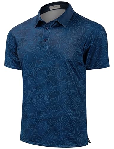 Derminpro Herren Camo Golf-Shirt, feuchtigkeitsableitend, kurz/langärmelig, trockene Passform, Golf-Poloshirts, 53, Marineblau, XX-Large von Derminpro